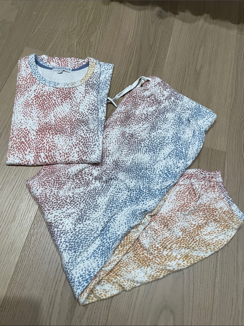 P.J. Salvage White Pajama Set with Blue, Pink and Yellow Speckle